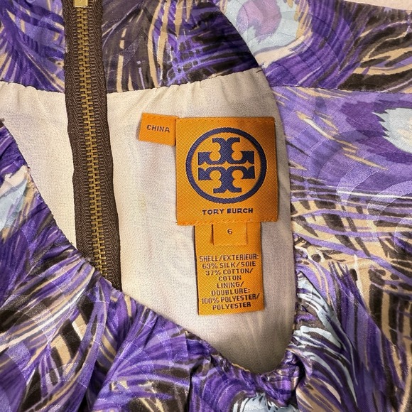 Tory Burch Purple/Blue Peacock Print Sleeveless‎ Tank Top Tunic Women's Size 6 - Picture 2 of 6